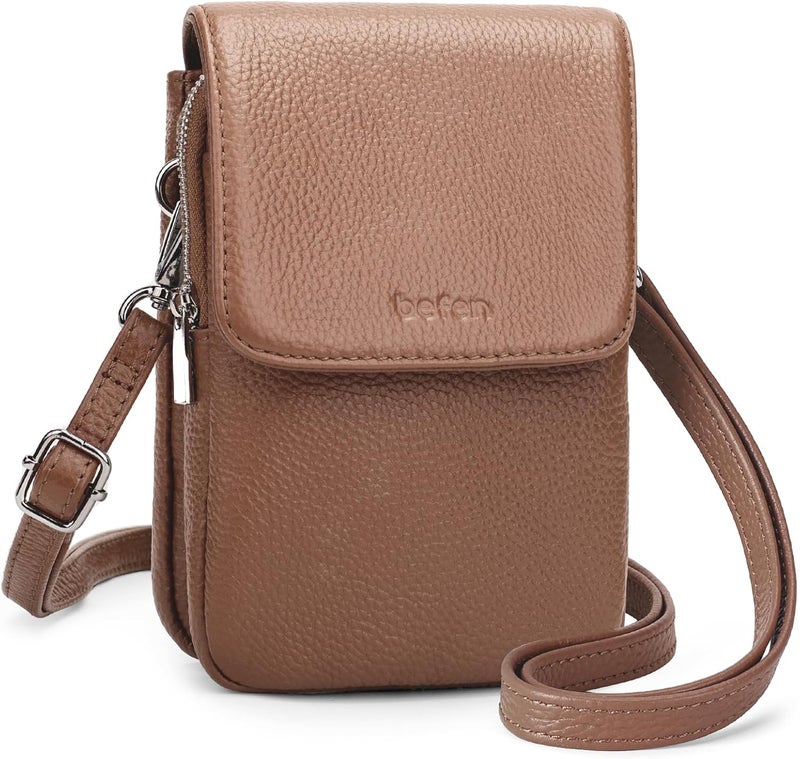 befen Genuine Leather Small Crossbody Bags for Women, Cell Phone Cross body Purse Bag with RFID Blocking Card Slots - Image 1